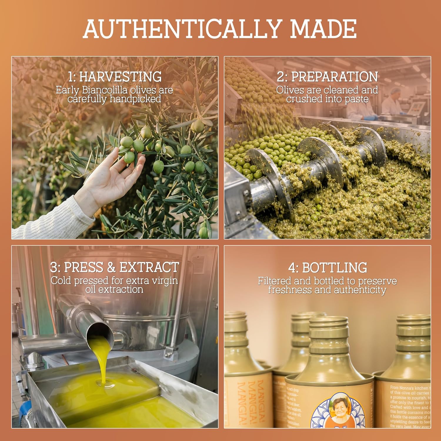 Nonna’s Olive Oil Italian Extra Virgin Olive Oil – Single Origin Biancolilla EVOO, First Cold Pressed – Sicilian Olive Oil for Drizzling, Dipping & Salads, Light-Blocking Tin Bottle 500ml