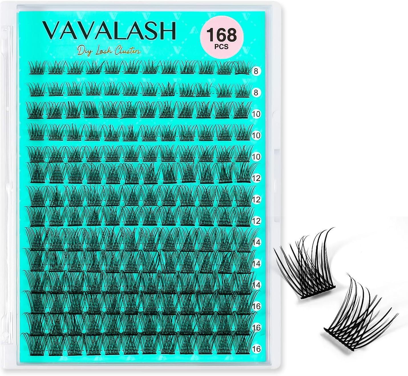 VAVALASHDIY Lash Extension 168 PCS Individual Lash Clusters Light and Soft Faux Mink Slik Wispy Clusters Lashes Easy Full Eyelash Extensions DIY at Home (V02, D Curl-8-16MIX)