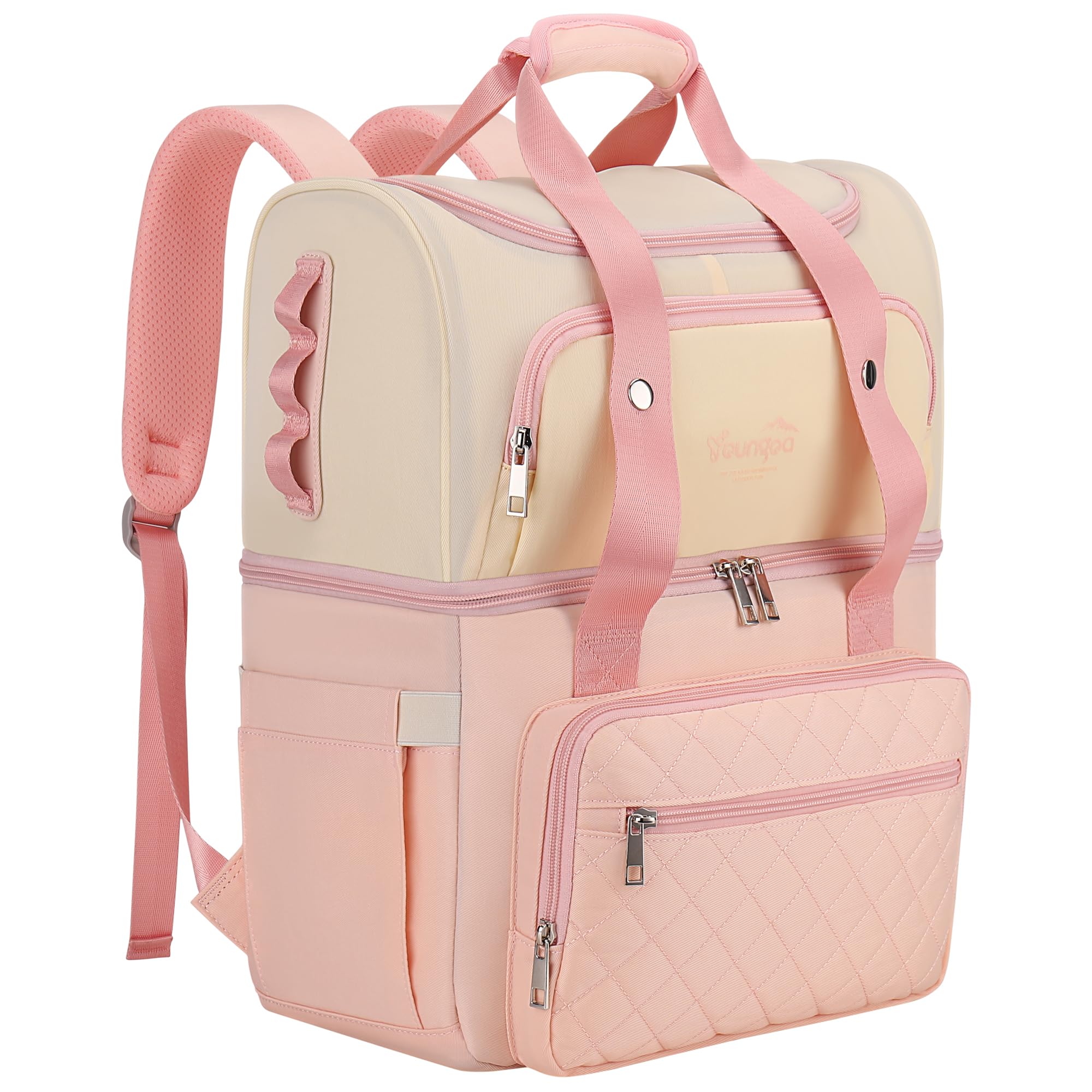 YOUNGOA Mochila Nevera Isotermica Portatil con 2 Compartimentos Termostáticos, Bolsa Termica de Moda para Mujeres, Familia, Picnic, Compras, Playa 25l (Rosa)