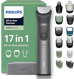 Philips Rifinitore All-in-one Multigroom Serie 7000 17 in 1 - Rifinitore per barba, capelli e corpo, lame autoaffilanti interamente in metallo, 26 impostazioni di lunghezza (0,5-20 mm), MG7961/15