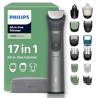 PHILIPS Multigroom Series 7000 All-in-One 17-teiliger Barttrimmer und Haarschneider für Gesicht, Kopf und Körper, selbstschärfende Metallklingen, 26 Längeneinstellungen (0,5-20 mm), Modell MG7961/15 - Amazon product rated Grade A