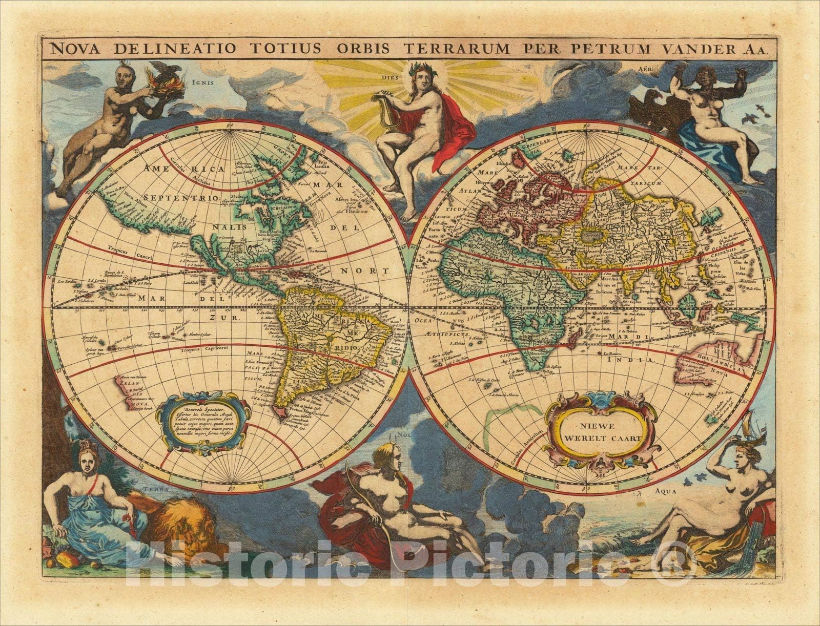 Historic Map : Nova Delineatio Totius Orbis Terrarum Per Petrum Vander Aa, 1703, Pieter Van der Aa, v2, Vintage Wall Art : 24in x 18in