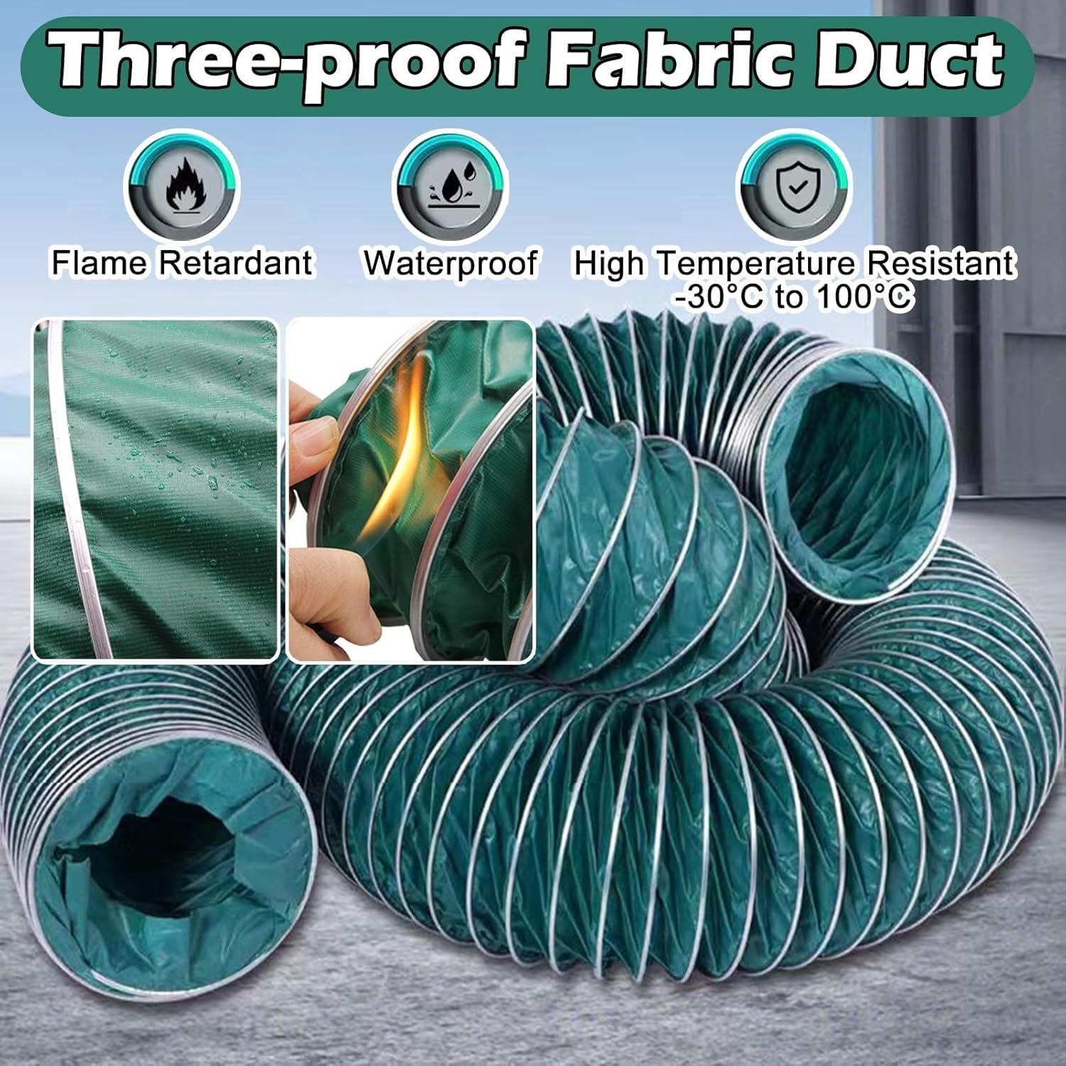 Tuyau Ventilation Tuyau de Conduit de Ventilation pour Cuisines/Grenier/Salle de Bains, Tuyau d'échappement Vert(L 4m/13ft,Dia 160mm(6.3in))