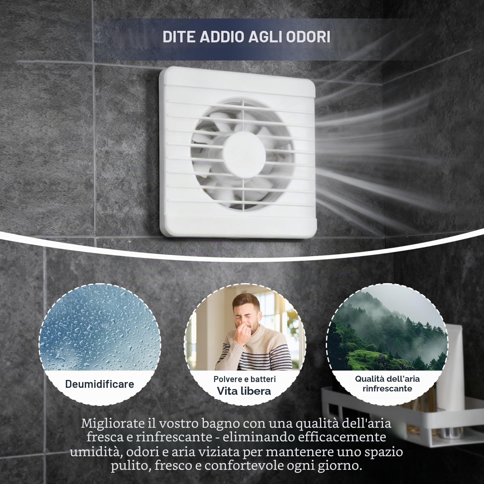Aspiratore Bagno,100mm 4" Ventola Aspirazione con Telecomando a 5 velocità,Estrattore Aria con Valvola Antiriflusso per Bagno,WC,Cucina,Garage,Portata Massima 100m³/h,IPX4,150X150X95mm