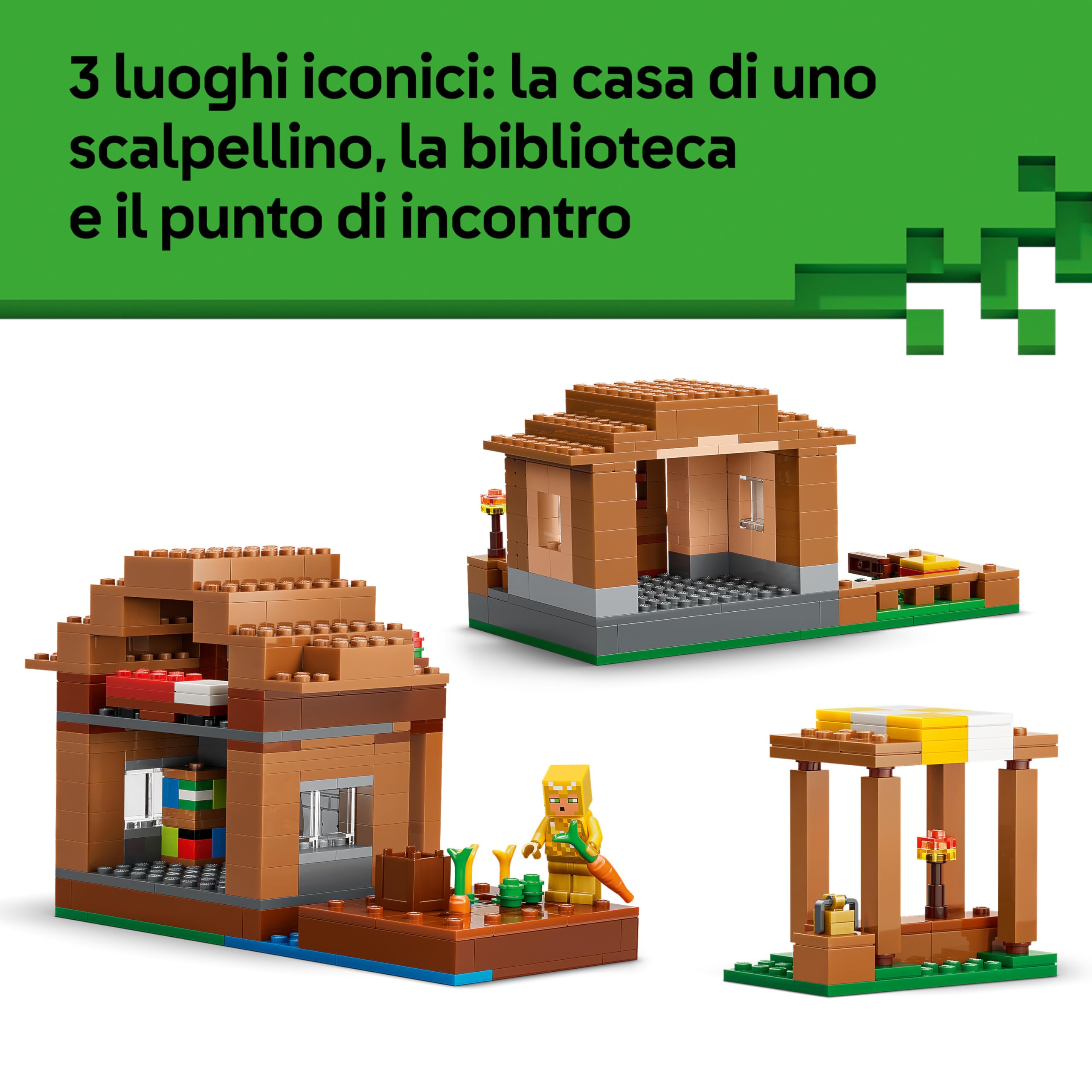 LEGO Minecraft Attacco al Villaggio dell’Evocatore - Casa Giocattolo con Giardino e 11 Personaggi tra cui Villico Muratore e Golem di Ferro - Decorazione Cameretta - Regalo per Gamer da 9 Anni - 21596