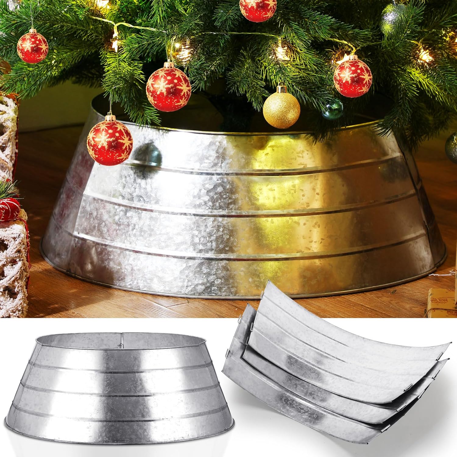 Meooeck 28 Inch Christmas Tree Collar, Metal Christmas Tree