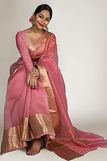 Women'S Organza Jacquard Border Saree With Unstitched Blouse Piece