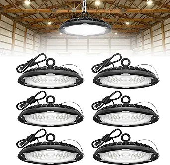 HYPERLITE High Bay LED Lights: 6-Pack 150W UFO LED Light with Plug & Play Plug - 6000K IP65 Waterproof Shatterproof Lighting Fixture