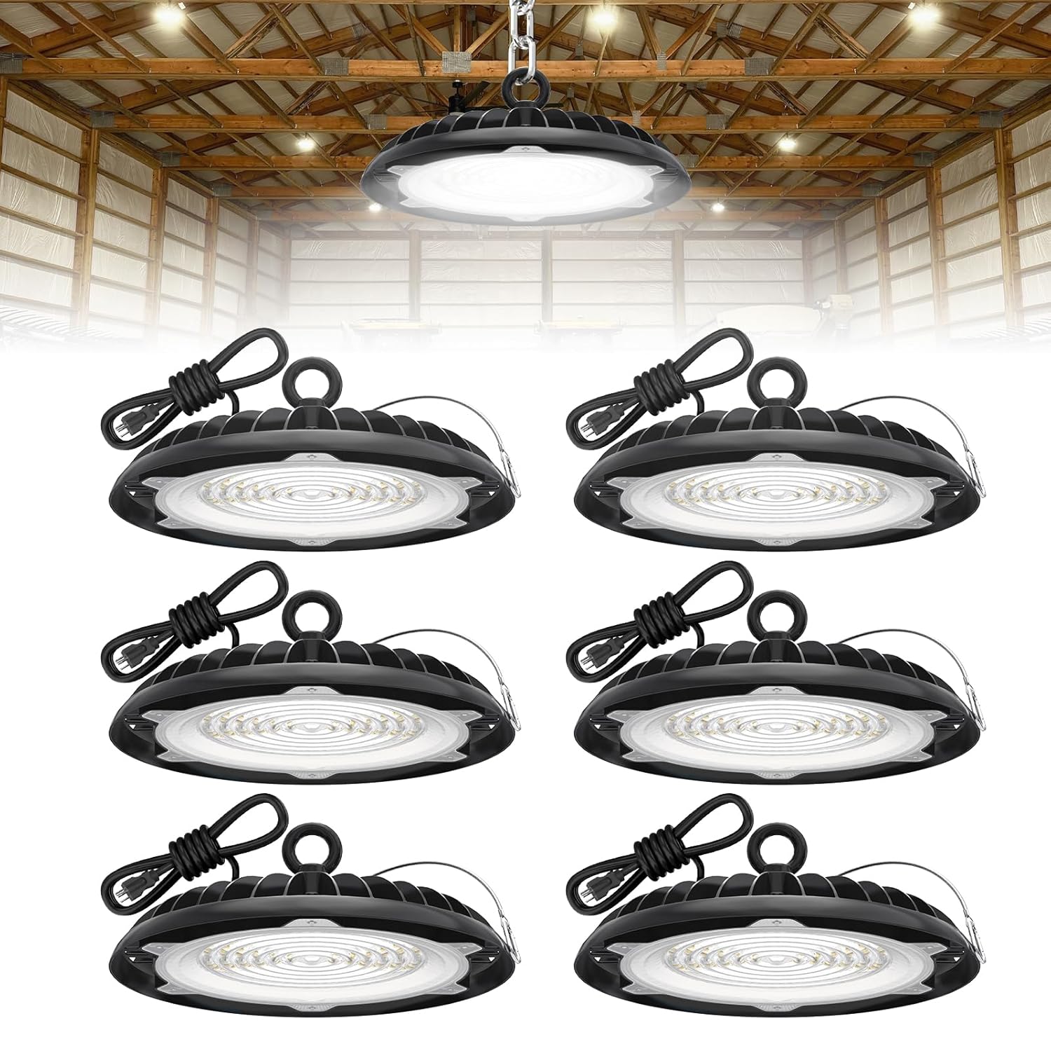 HYPERLITE UFO LED High Bay Light 150W 19500LM High Bay LED Shop Lights with 6ft Plug - 5000K