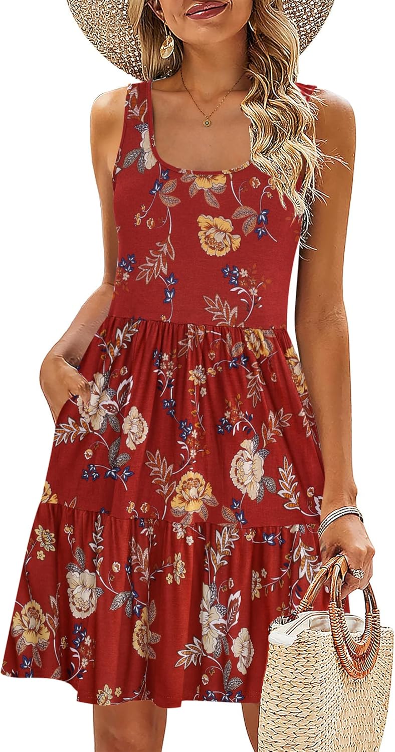 HOTOUCH Women Casual Summer Dress Sleeveless Ruffle Swing Dress with Pockets Tiered Mini Sundress Tank Short Dress A Line - Image 4