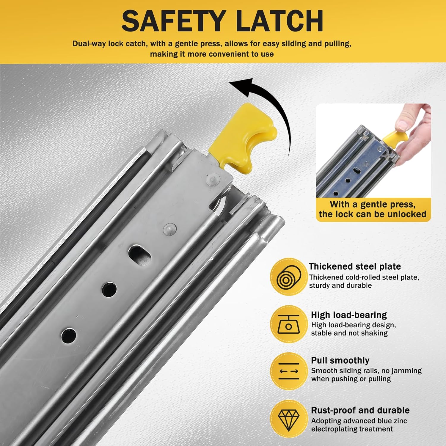 Generic 1 Pair Heavy Duty Drawer Slides with Lock 76mm Wide Quiet Silent 500 LB Capacity Side Mount Cabinet Runners Glides for Kitchen Cabinets Wardrobes Office Furniture