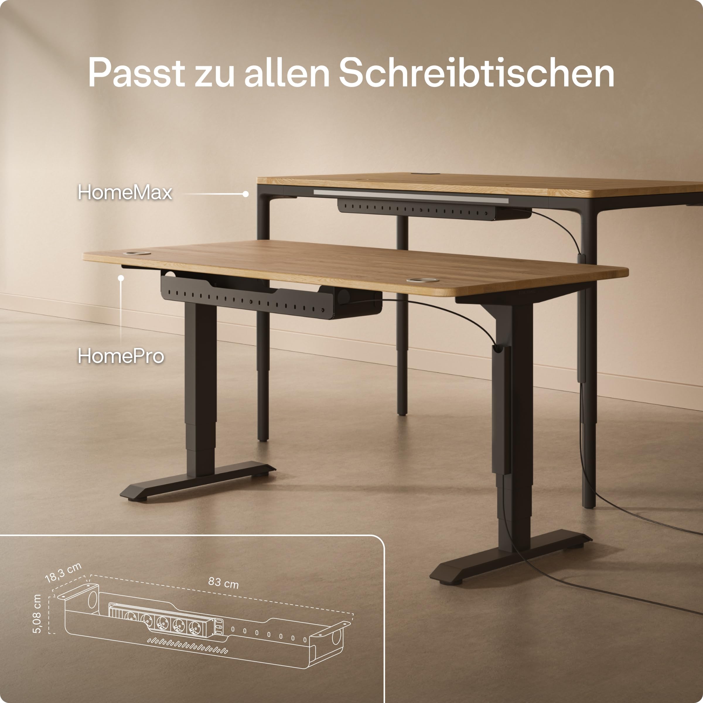 Cable Management Pro Untertisch-Kabelmanagement mit Steckdosenleiste, Stahl-Kabelorganizer mit magnetischer Abdeckung, belüftetes Design, einfache Montage