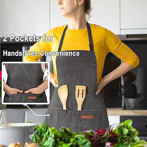 Miniatura 4 de Delantal ajustable con 2 bolsillos para cocinar, cocina, restaurante, delantales para mujeres y hombres