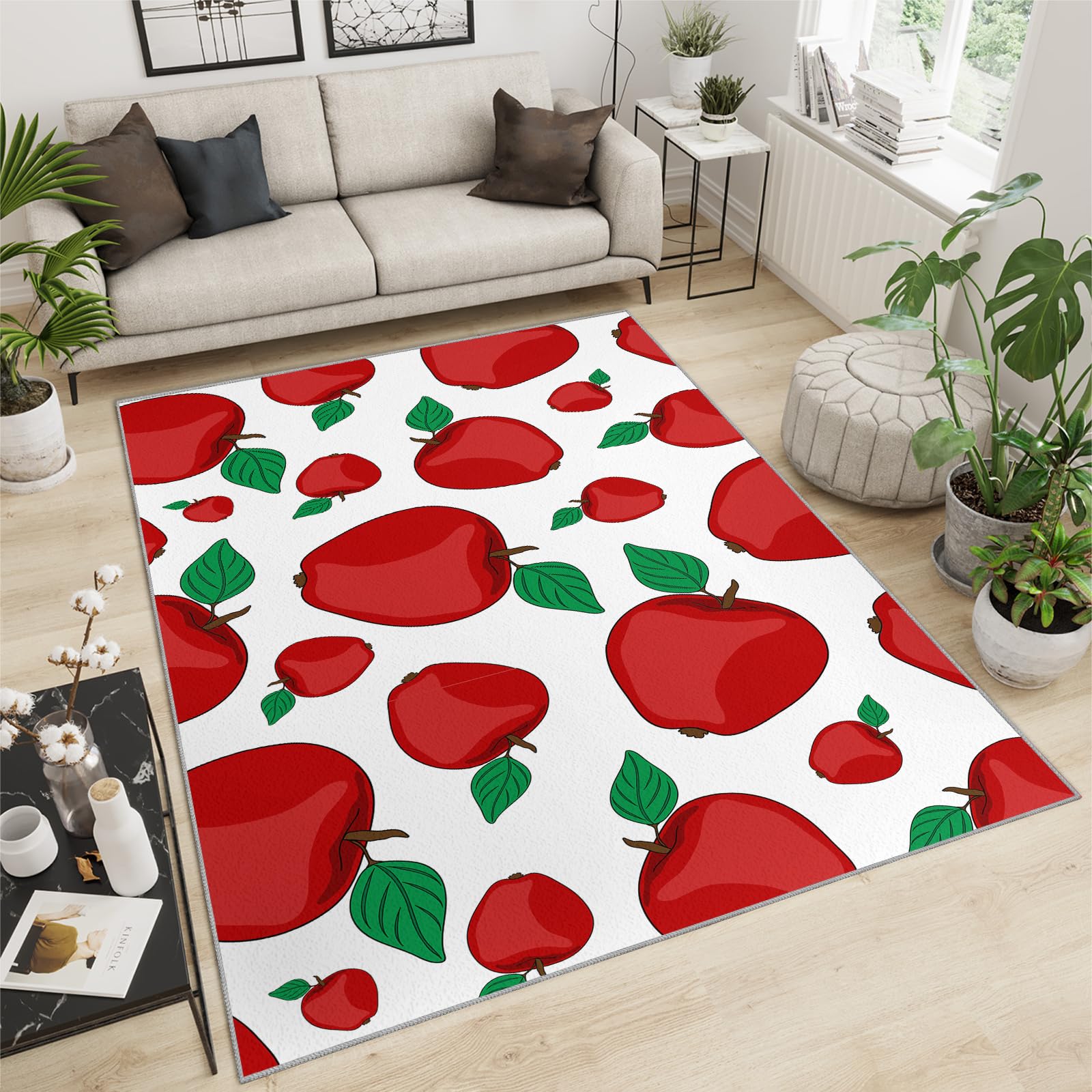 QDJKBL Area Rugs 180 X 270 Cm Red Fresh Apple Fruit, Modern Cute Simple Children'S Carpet Large Area Rug, Shock Absorption Carpet Soft Feel for Bedroom Living Room