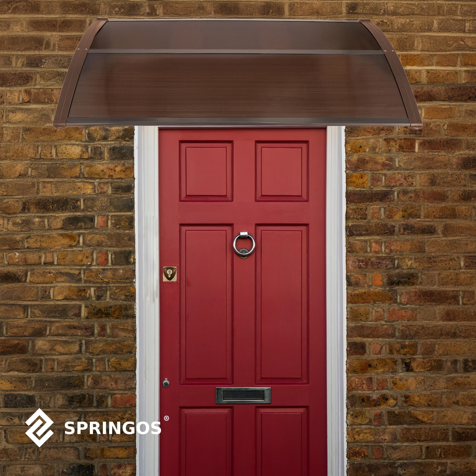 SPRINGOS Marquesina para puerta de entrada curvada, 150 x 75 x 23 cm, techo protector de aluminio y policarbonato