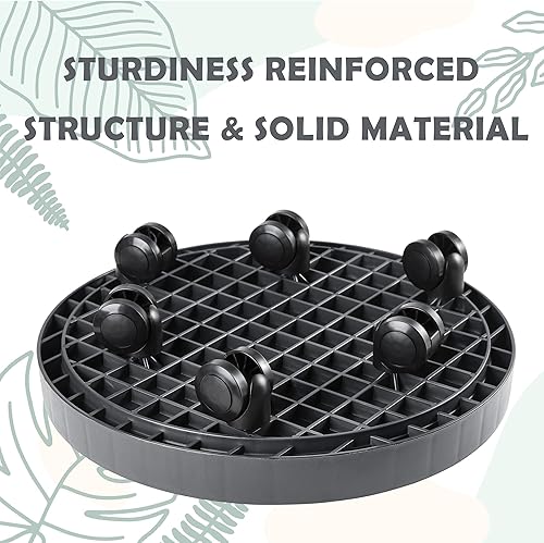 Miniatura 5 de NAZKAEN Organizador de macetas de 12.6 pulgadas con ruedas, soporte de ruedas resistente para plantas en maceta, bandeja de base redonda con ruedas,