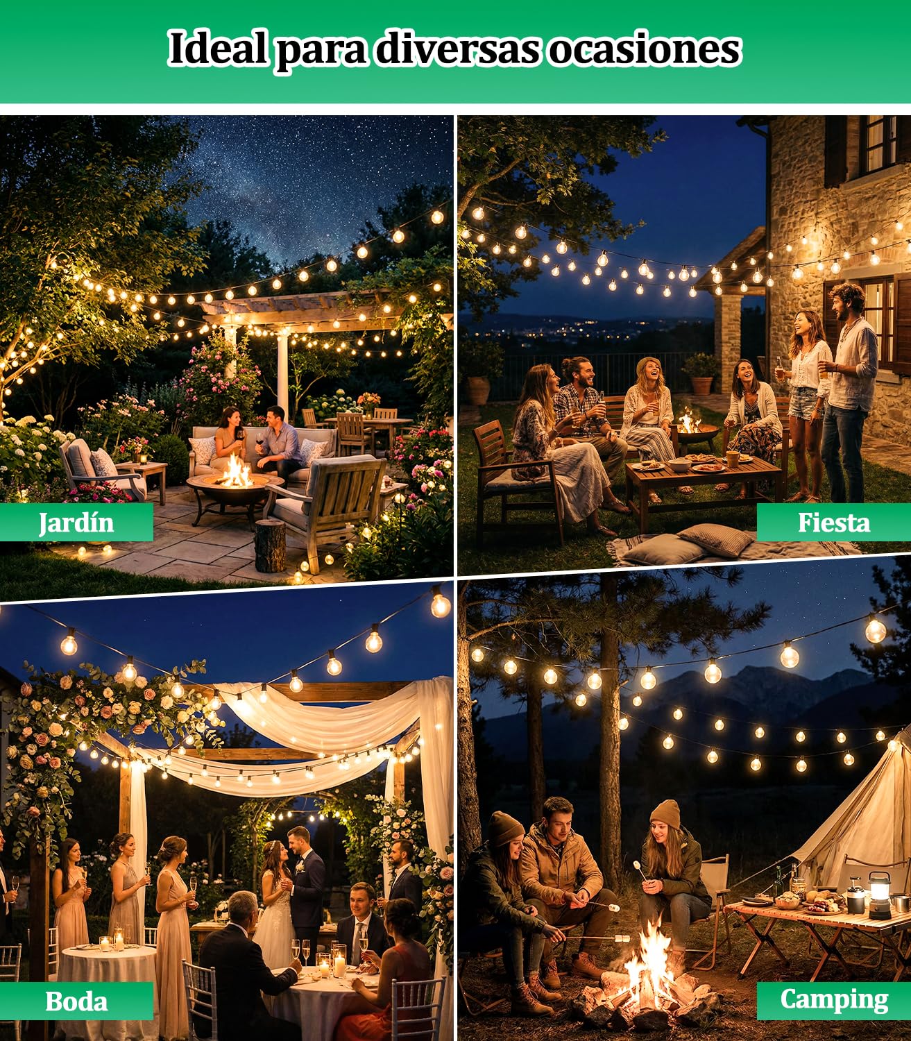 Guirnalda Luces Exterior Jardín Solares - 100FT Guirnaldas Luz Exterior Solar G40 LED Plástico Bombillas 3 Control Remoto Modos Cadena de Lights Solares IP44 Impermeable para Jardín Patio Fiesta