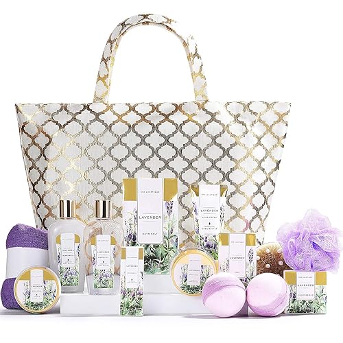 Spa Luxetique Cesta de regalo de spa juego de regalo para mujer 15 cestas de spa lavanda kit de spa relajante que incluye baño de burbujas bombas de