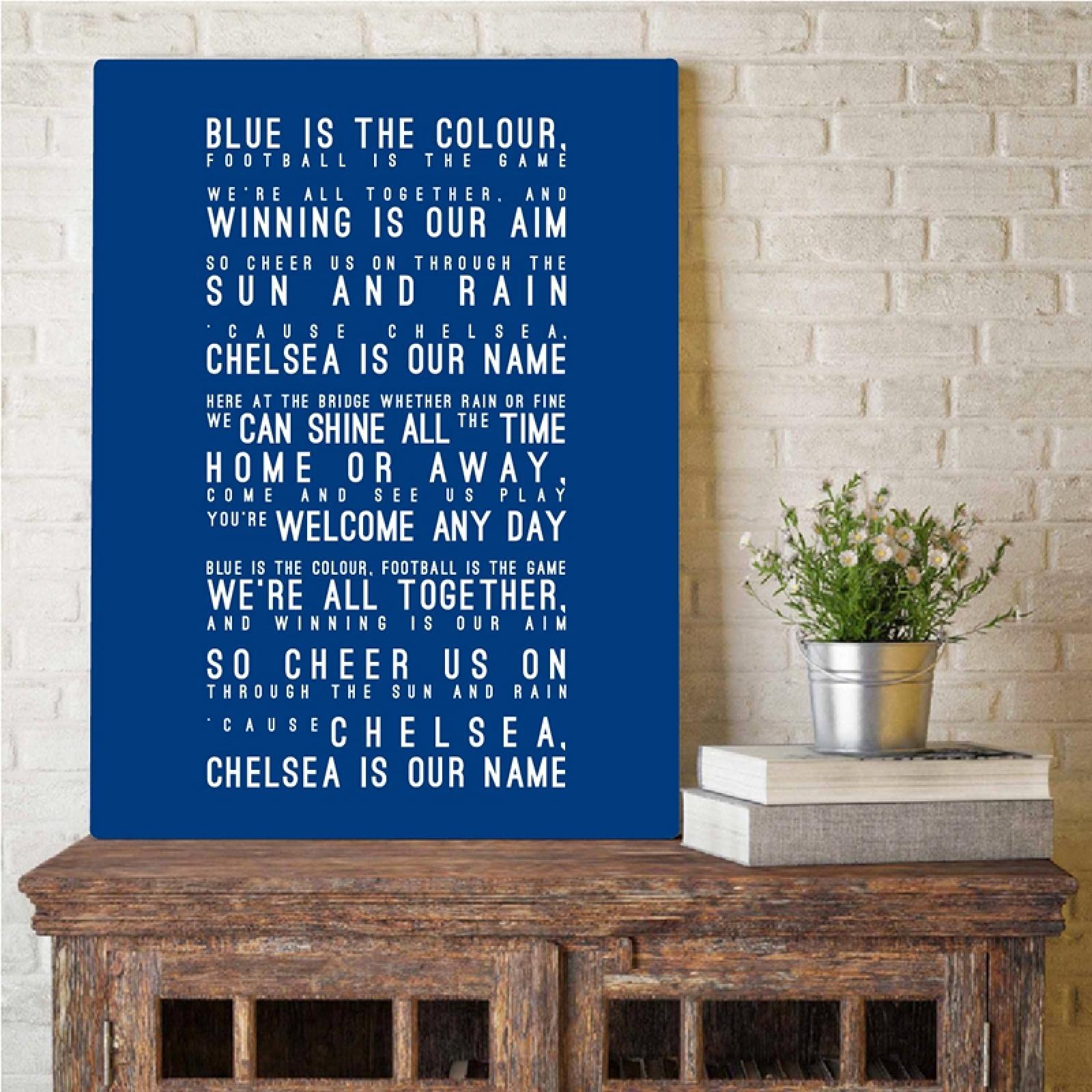 Wall Art Chelsea FC Inspired Song Lyrics Art Painting Pictures Blue is the Colour Lyrics Canvas Prints Home Decor(50x70cm/19.7"x27.6")No Frame