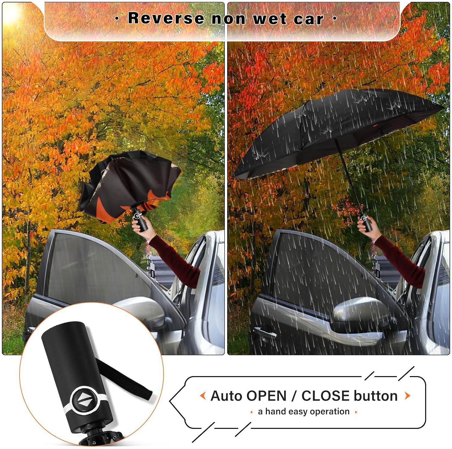 Folding Umbrella Compact Travel Automatic Open Close Sun UV Protection Reverse Inverted Umbrella for Rain Women Men Outside,Baseball Flames(1)