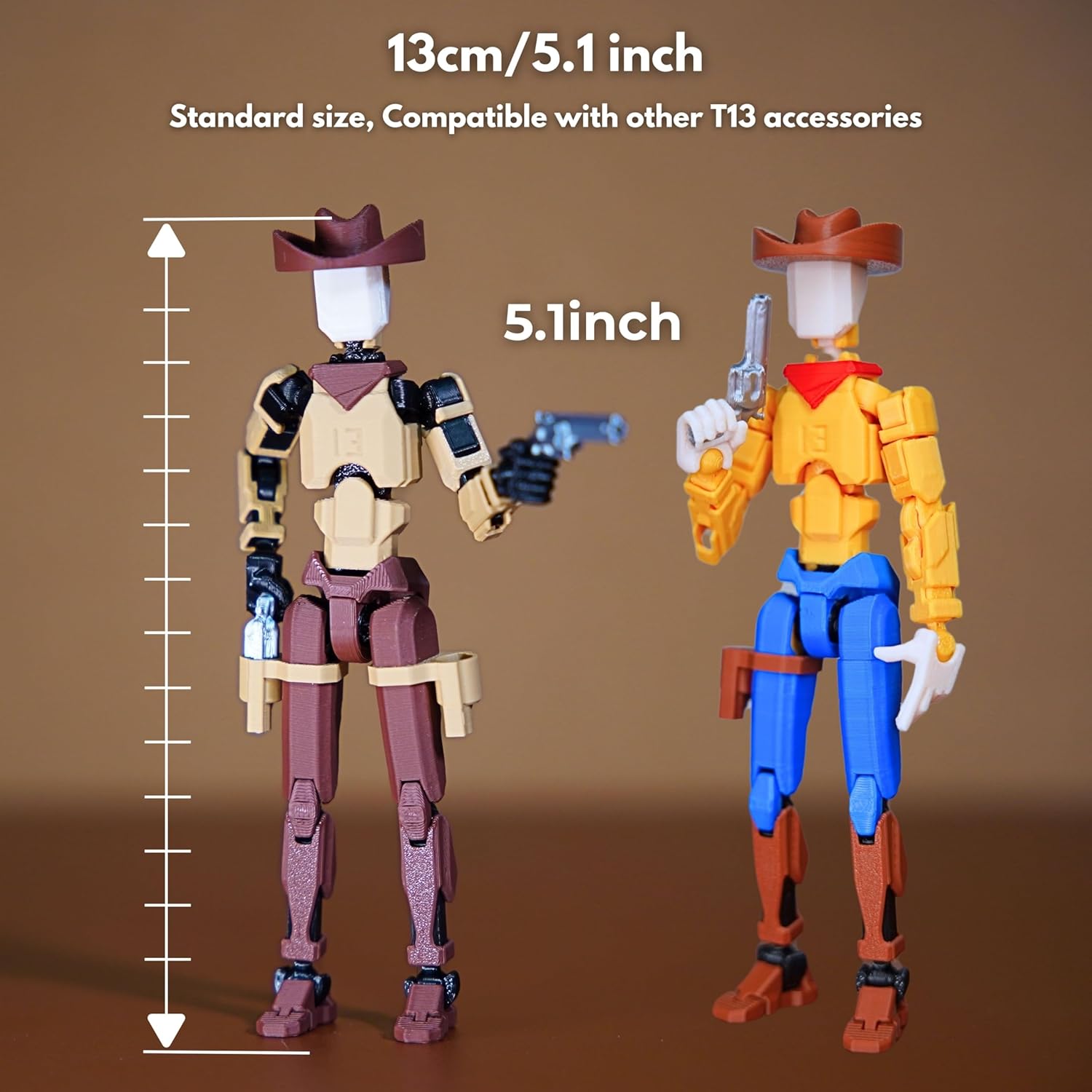 Cowboy t13 Action Figure｜2-Pack 5.4 inches｜Assembly Completed｜ 3D Printed Dummy 13 Action Figure for Collectors｜Lucky 13 Gift for Childrens