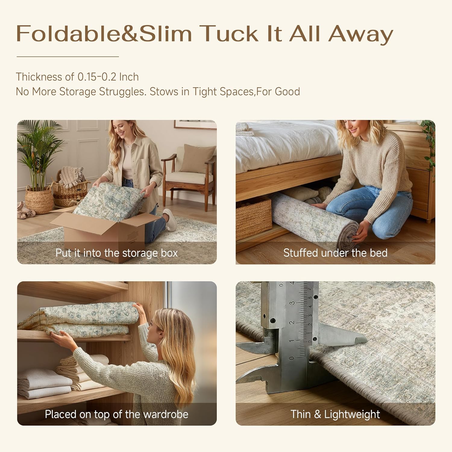 PureCozy 4x6 Brown Vintage Washable Thin Area Rug Traditional Distressed Floor Cover Rugs Indoor Non Slip Soft Low Pile Carpet for Bedroom Living Room Bathroom Laundry Dorm Office