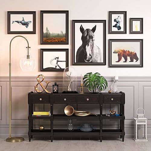 Miniatura 16 de Henn&Hart Lámpara de pie de arco con pantalla de vidrio en latóntransparente, lámpara de pie para oficina en casa, dormitorio o sala de estar