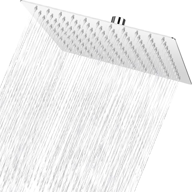 COMLIFE Fixed Shower Head 10Inch Square Rain Fixed Shower Head 304 Stainless Steel High Pressure Rainfall Shower Head with 121 Silicone Jets for The Ultimate Shower Experience