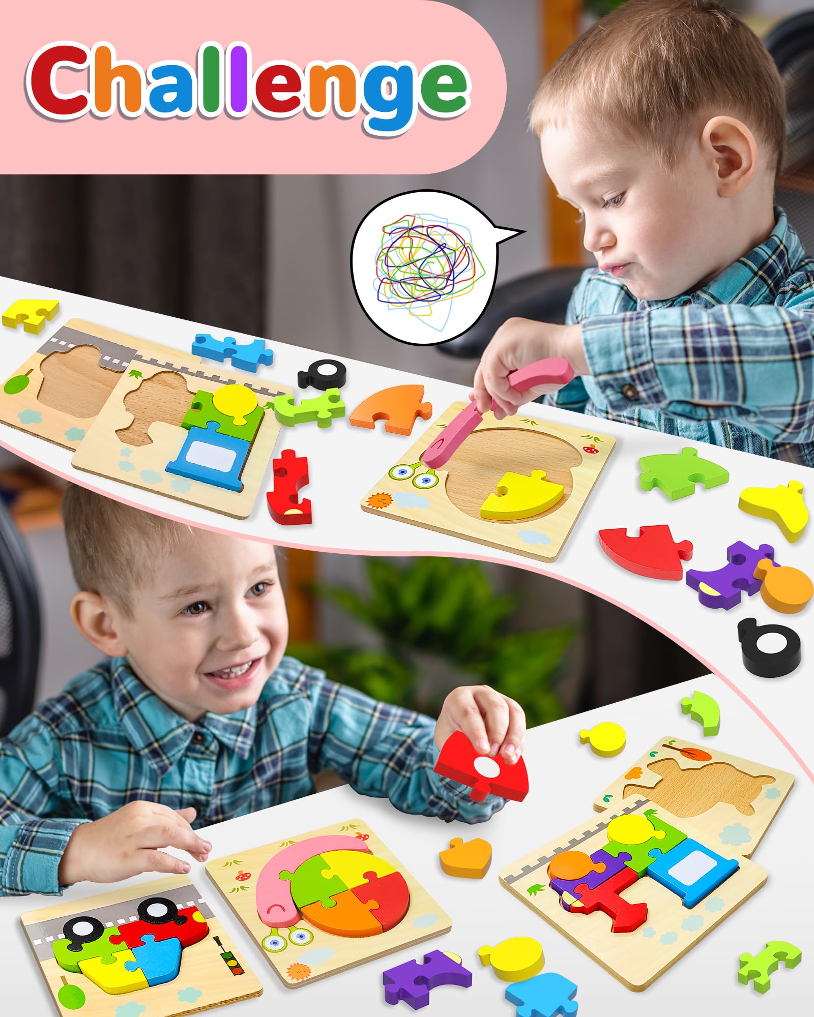 Rompecabezas de madera para niños pequeños, juguetes de regalo para niños y niñas, 8 formas de vehículo, juguete Montessori, bloques educativos, juguetes para niños, regalo de juguete de 2