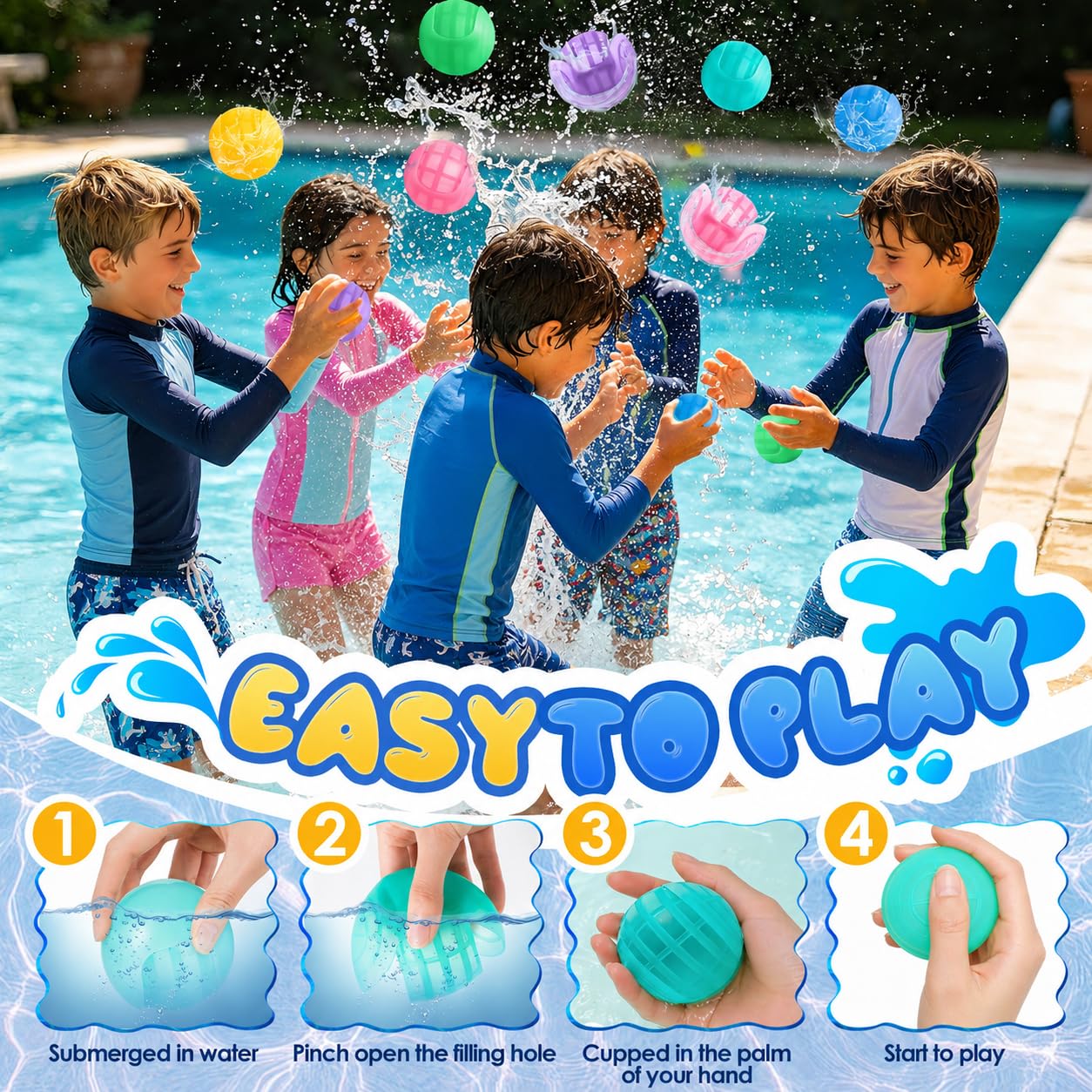 Sternstunde 12 Pièces Bombe à Eau Réutilisable, Ballons d'Eau Auto-Remplissage Rapide en Silicone, Sûrs et Écologiques pour Enfants et Adultes, Jeux d'Eau Extérieur Été Piscine Plage Jardin (12)