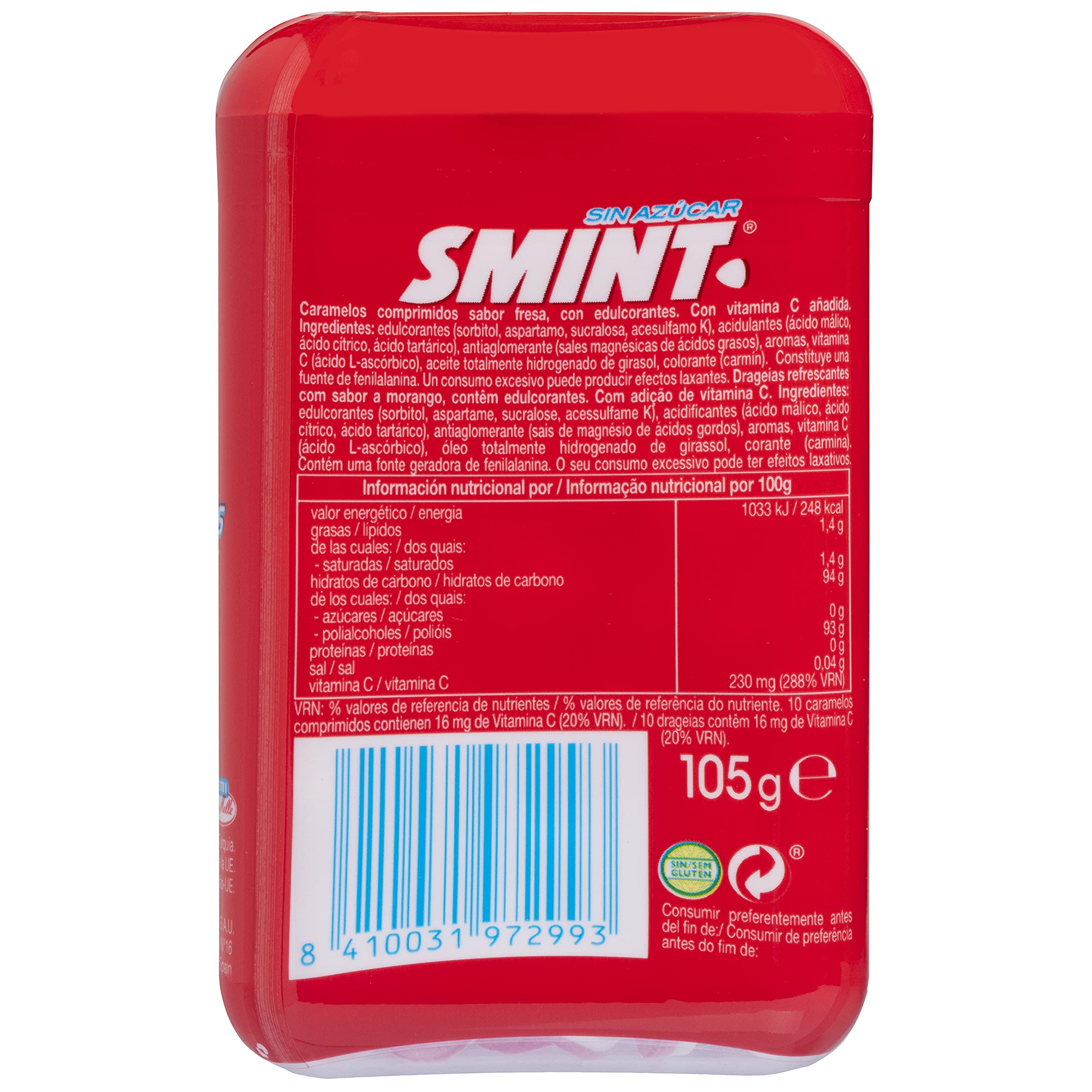 Smint Bote Ahorro Fresa, Caramelo Comprimido Sin Azúcar - 8 unidades de 150 comprimidos (Total 840 gr.)