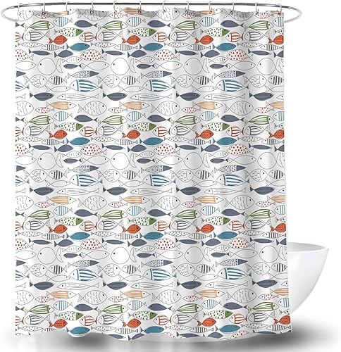 BECAN Cortina de ducha de pez, animal del océano, moderna, multicolor, tela de poliéster, cortina de ducha de 72 x 72 pulgadas