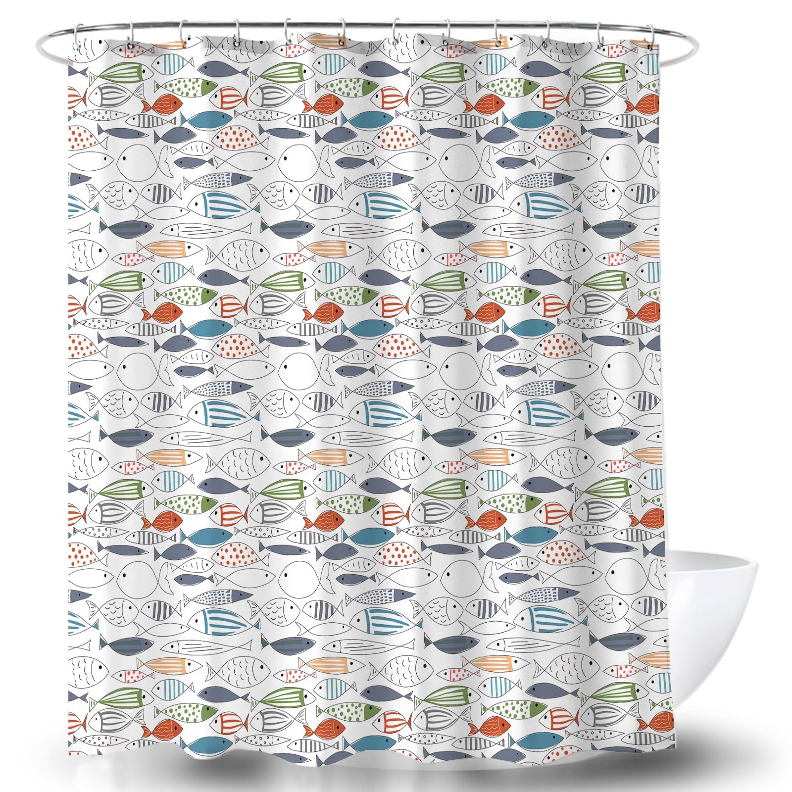 BECAN Fish Shower Curtain Ocean Animal Modern Multi-Color Fish Art Polyester Fabric Shower Curtain 72X72Inches