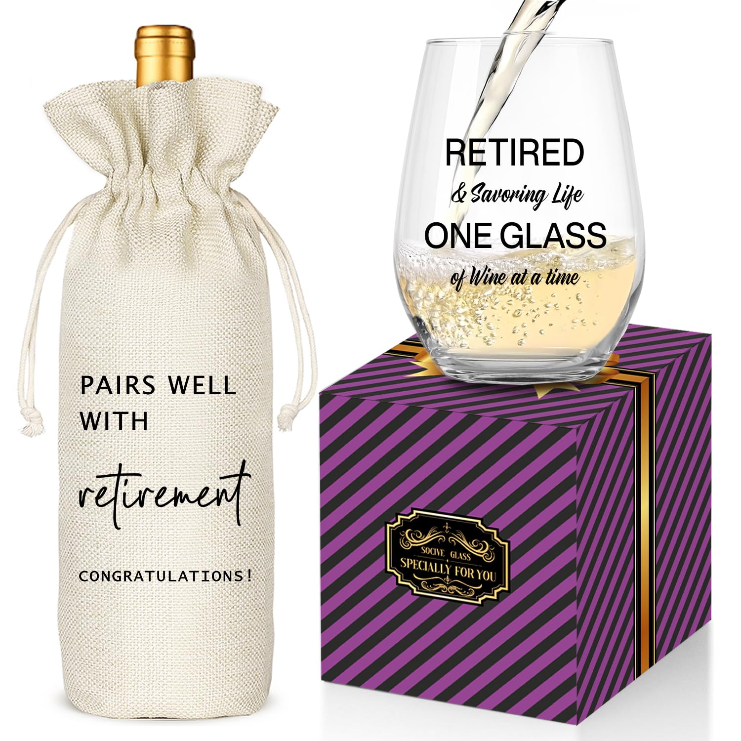 Socive Retirement Gifts for Woman Men, Funny Retirement Wine Glass Gift, Happy Retirement Party Decor, Retired Gifts Leaving Gift for Coworkers Boss