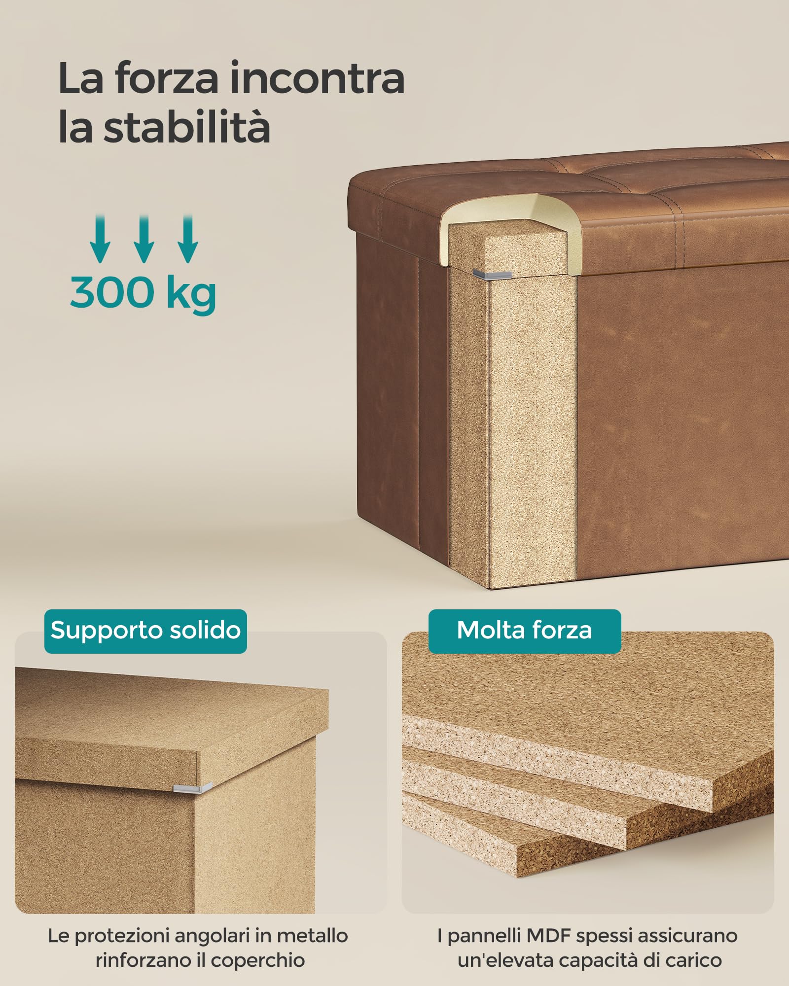 SONGMICS Cassapanca, Pouf Contenitore, Poggiapiedi Pieghevole da 38 x 76 x 38 cm, Ottomano, Regge fino a 300 kg, per Soggiorno, Camera da Letto, Entrata, Marrone Caffè LSF040K11