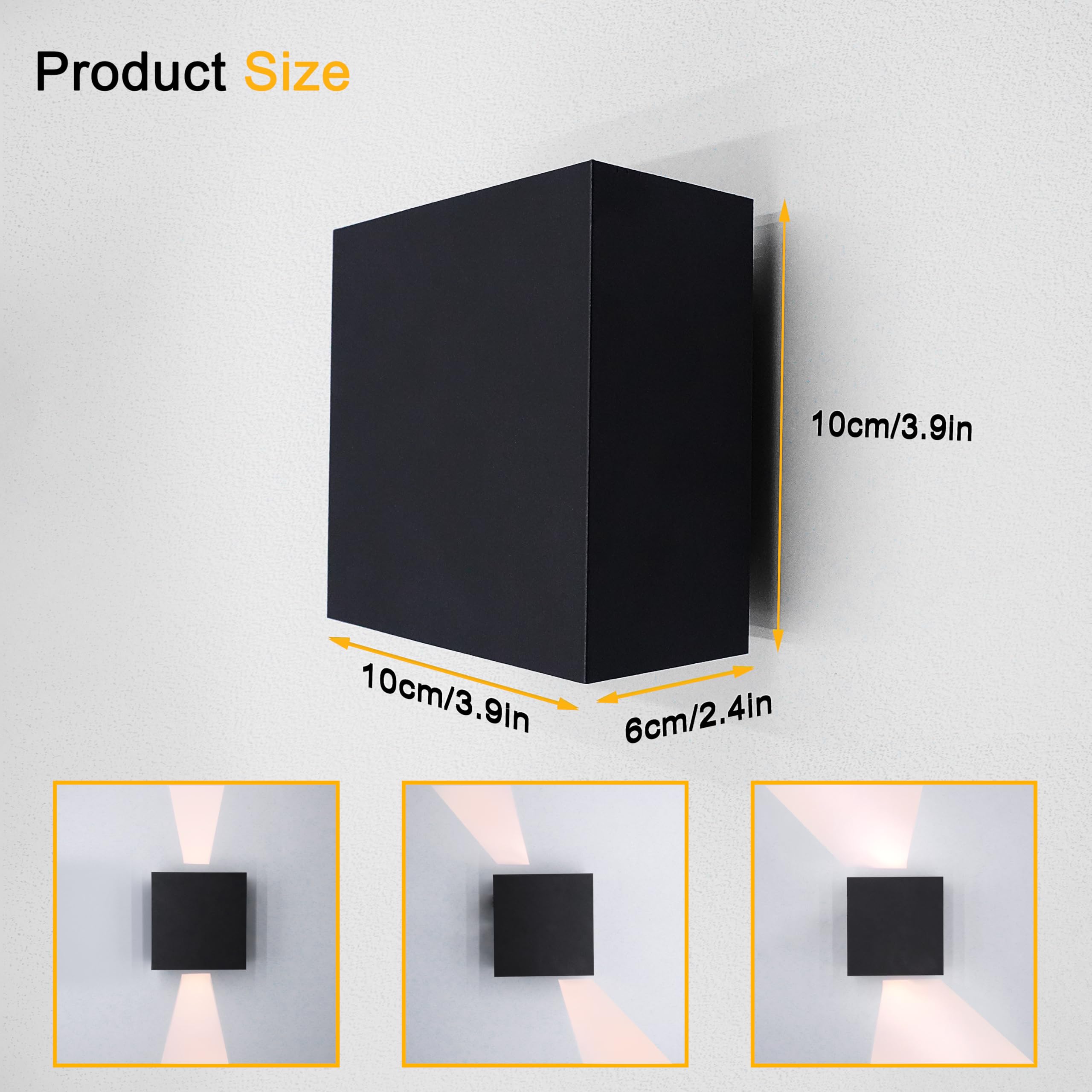 KICAAO 2 Pezzi Applique da Parete Esterno LED Lampada da Parete Interno Moderno Bianco,6W Luce Caldo 3000k, Lampada Muro IP65 Impermeabile Quadrata Alluminio Lampada (Nero - 2PCS)