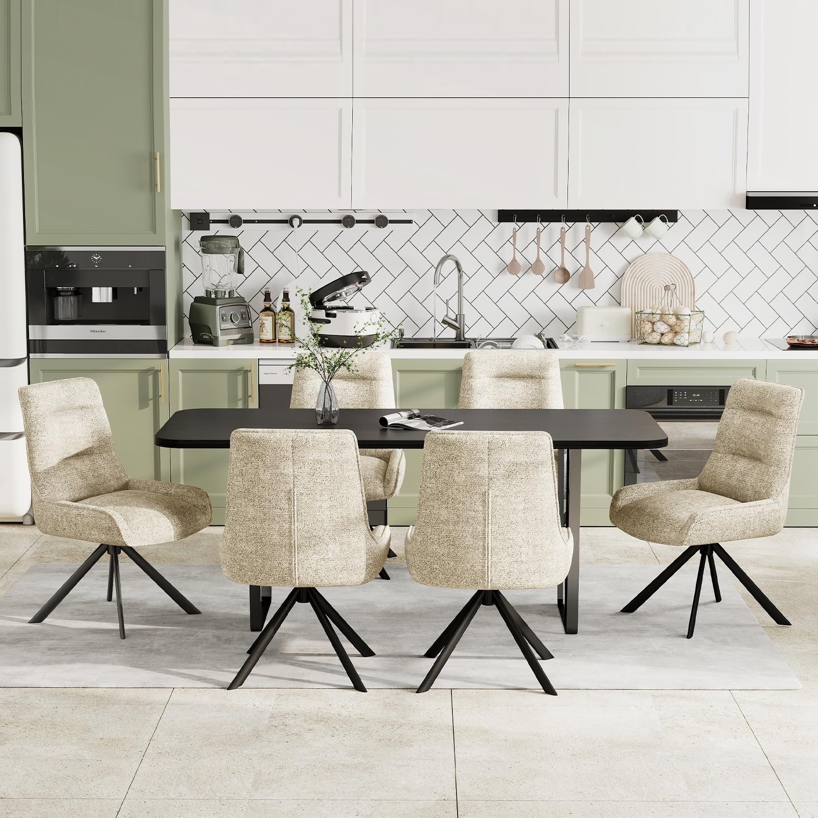 Chaises Pivotante Salle à Manger à 360° Lot de 2, Chaises Fauteuil Salle à Manger, Chaise de Cuisine Rembourrées en Tissu Chenille pour Chambre à Coucher Cuisine Salon, Beige