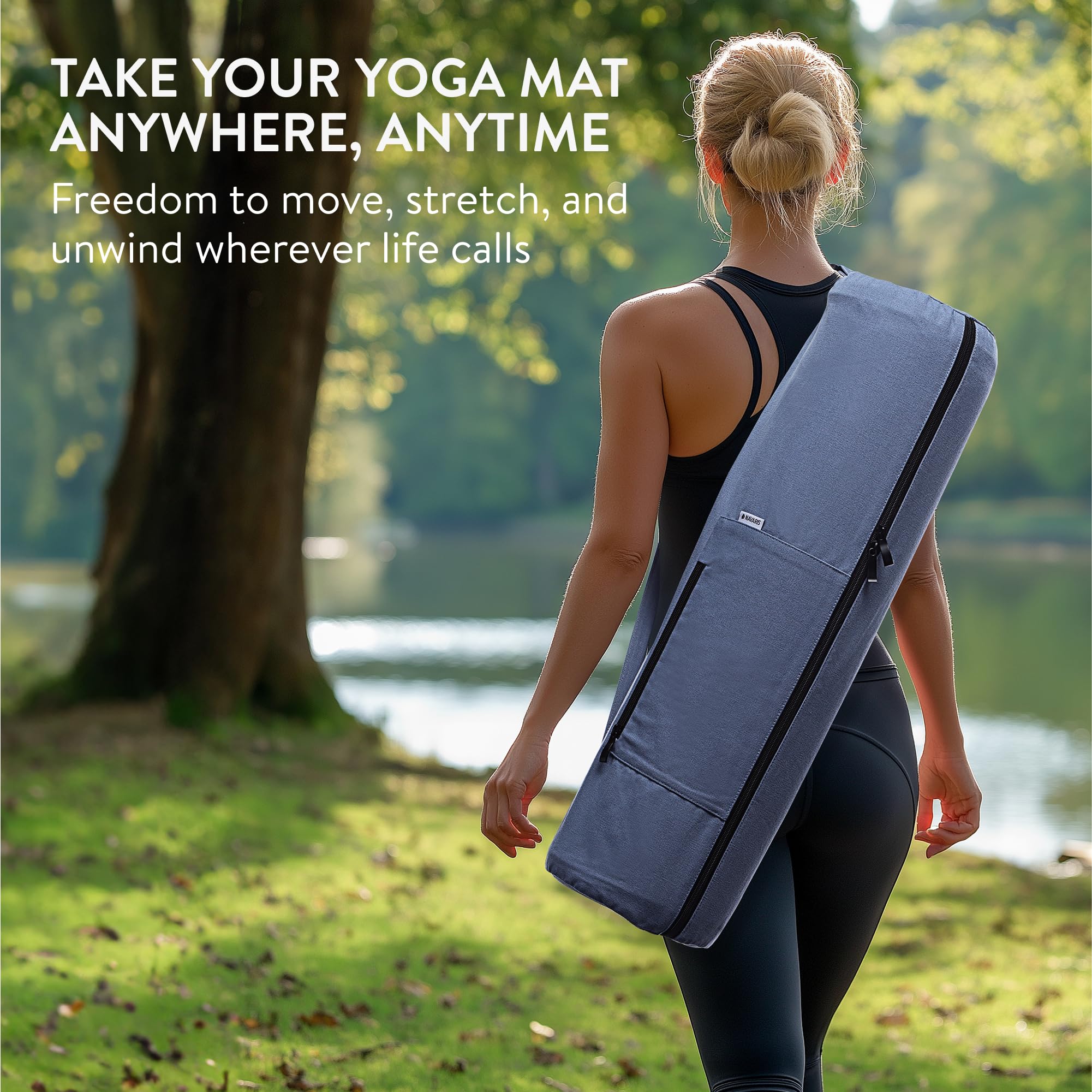 Navaris XXL Yogatasche für Yogamatte aus Baumwolle - Tasche für Yoga Matte mit Reißverschluss Tragegurt - Große Hülle Ø18x72x29cm - div. Farben