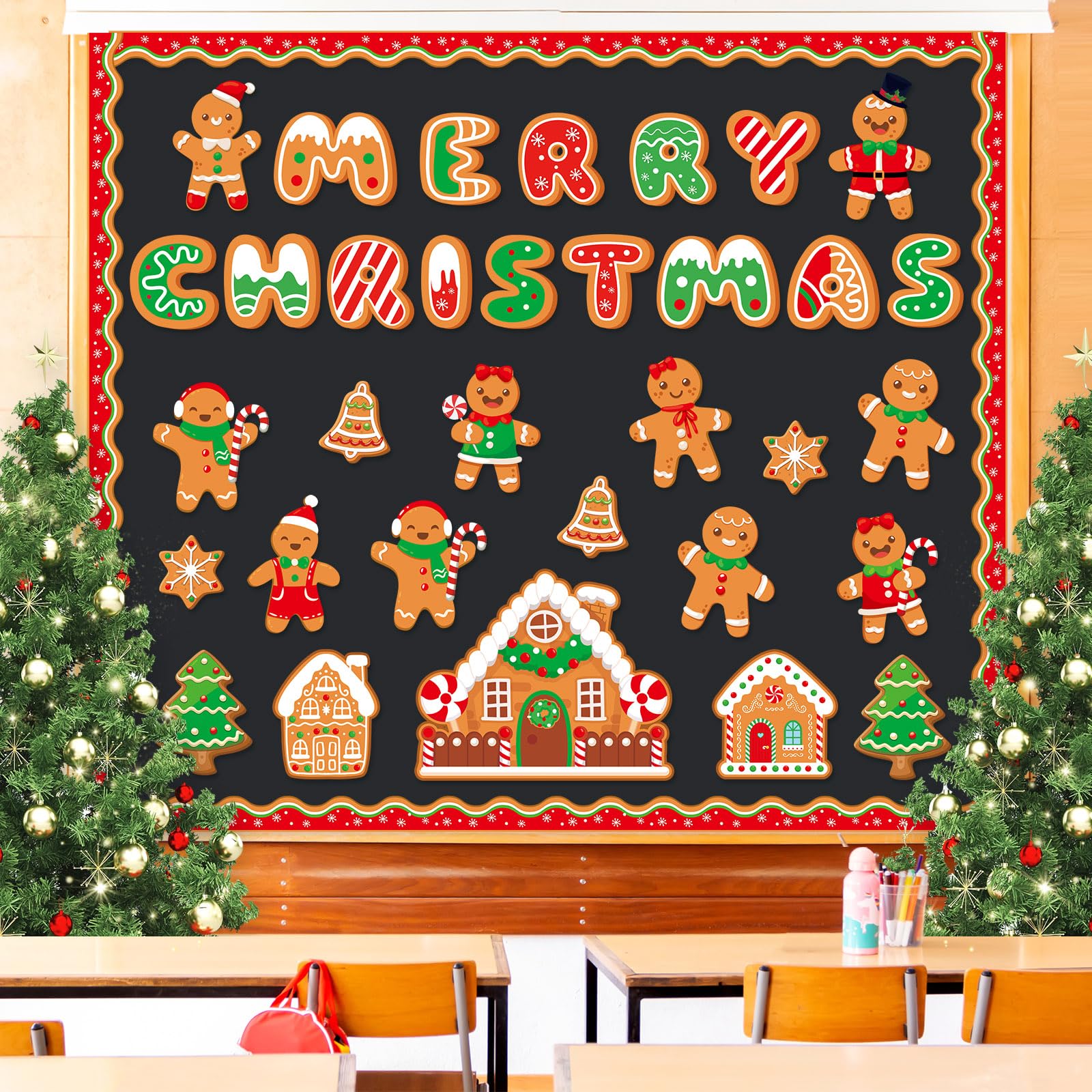 Faccito 70 Pcs Christmas Gingerbread Man Bulletin Board Decoration Set Winter Gingerbread House Classroom Paper Cutouts for Xmas Holiday Party Class