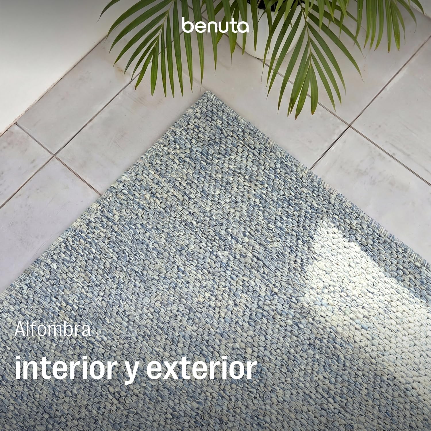 benuta Basic Alfombra Exterior Iowa - Azul 120x170 cm - Estilo Yute Boho - Resistente al Clima y UV para balcón, terraza, jardín, Cocina y Sala - Duradera y Robusta - Apta para Interiores