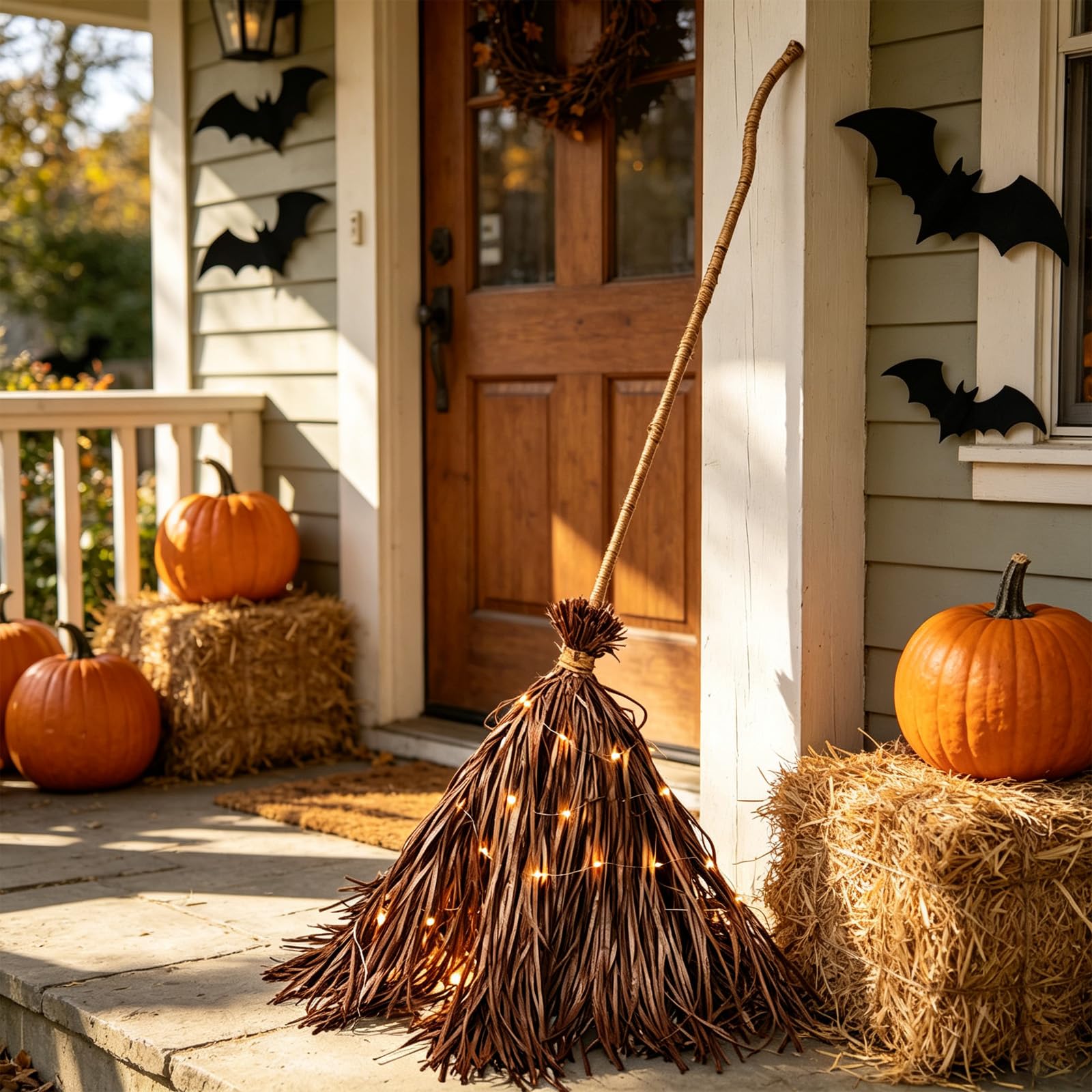 DAZZTIME Balai de Sorcière Lumineux,Décoration d'automne d'halloween 5,5Fuß