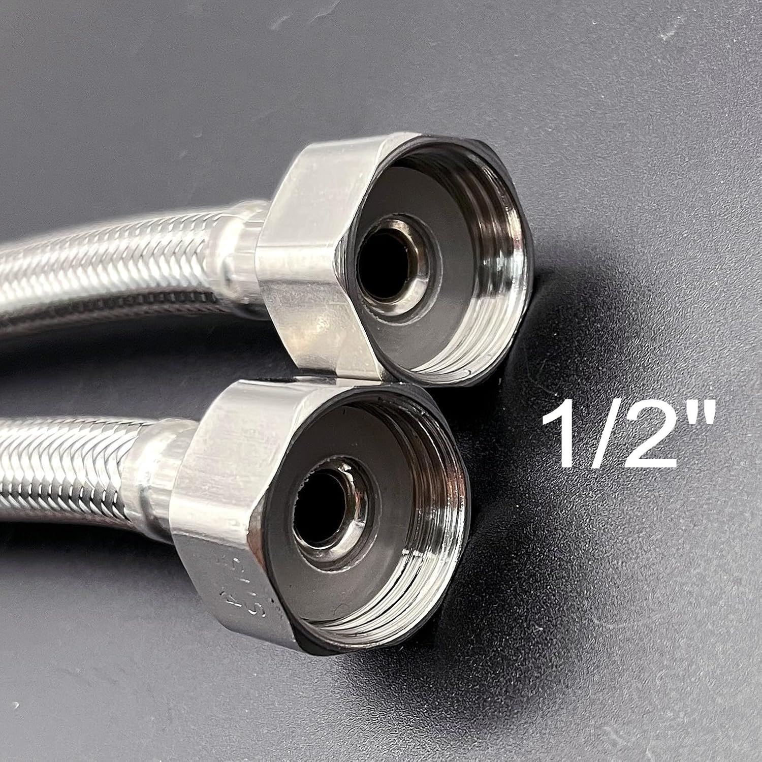 JZK 2X Stainless Steel & Rubber Braided Flexible Hose Pipe for Hot & Cold Water Tap, 60cm, M10 x 1/2