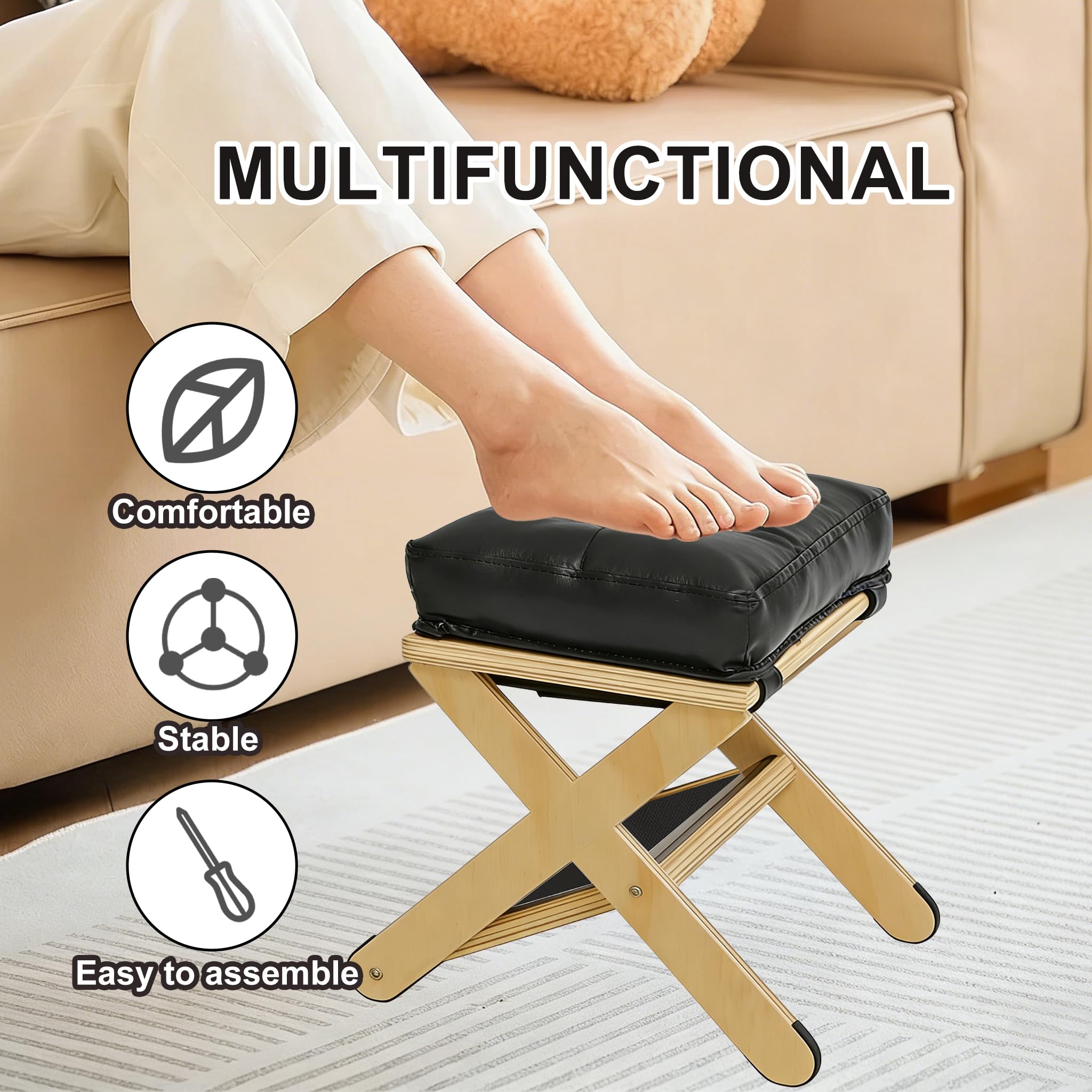Sgabello Poggiapiedi Ergonomico A Due Livelli Inclinato in Legno Formato Compatto E Resistente Ufficio Casa Appartamento Poggiapiedi da ScrivaniaBlack,13 * 9.1 * 10.06 inch