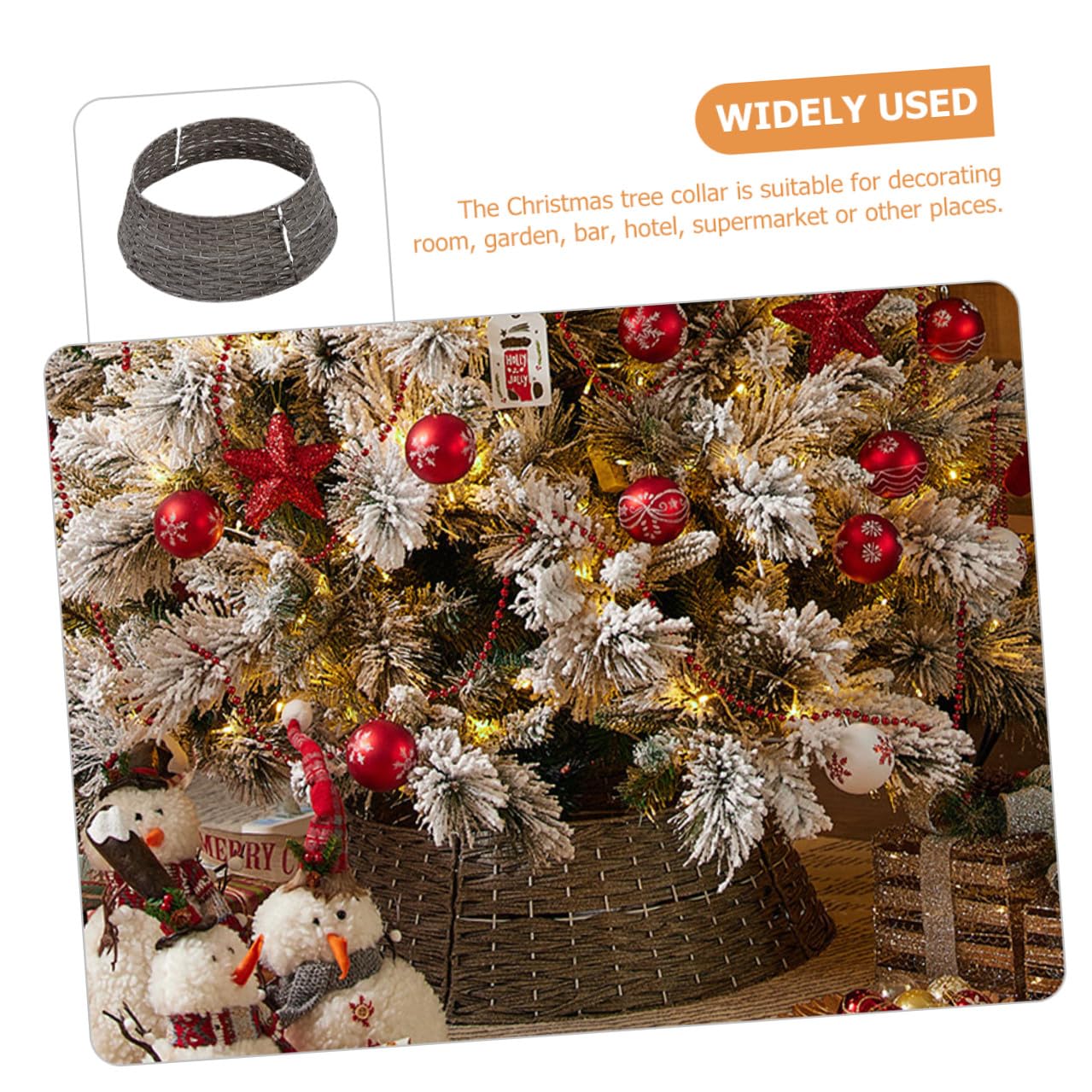 Lurrose Gonna per Albero di Natale in Rattan Intrecciata Piccola Grigia, Collare Decorativo Riutilizzabile per Casa e Bar, Supporto Base per Atmosfera Natalizia Accogliente