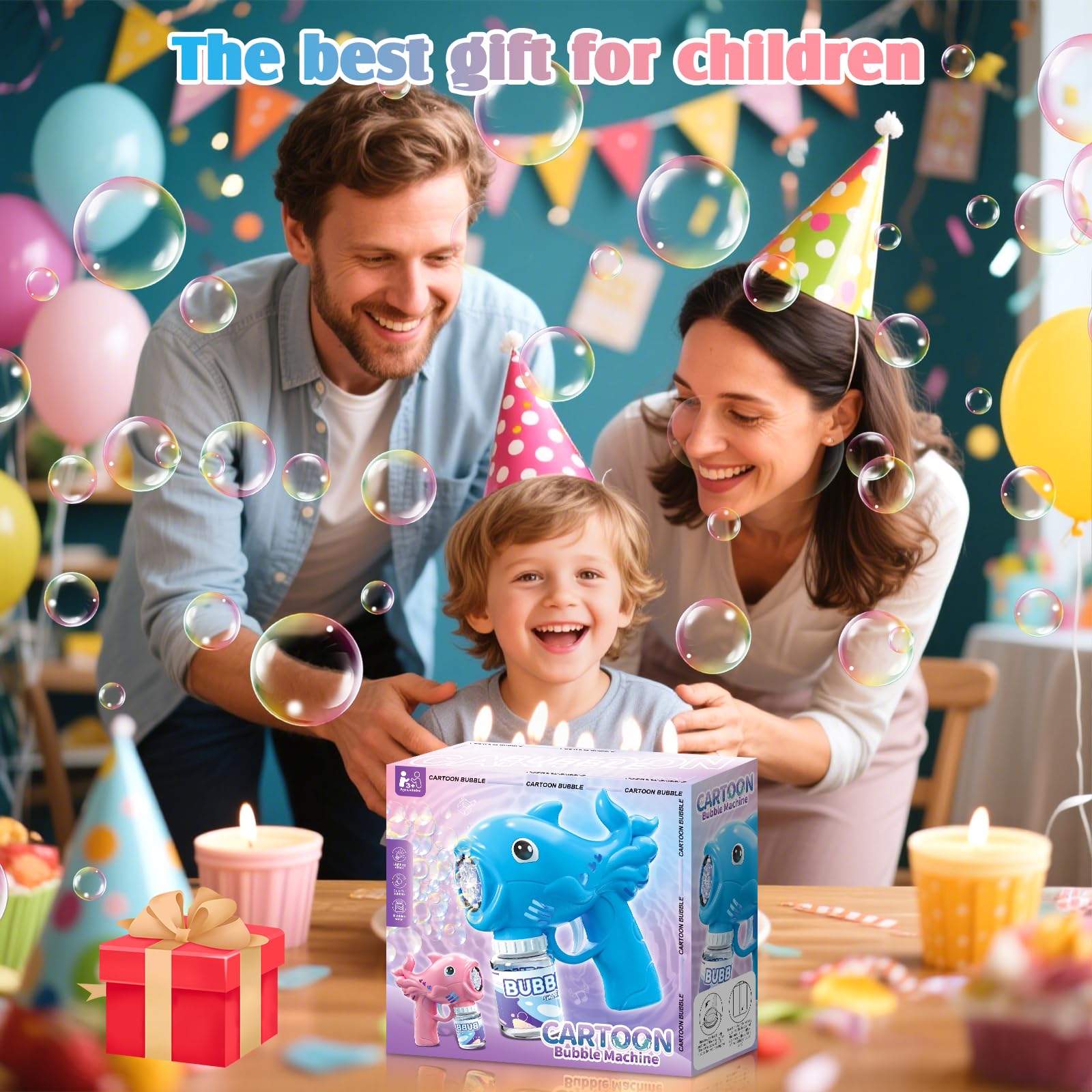 2 Pistola de Burbujas para Niños, Automática Máquina de Burbujas de Jabón con 2×70ML Botellas de Solución, Pompas de Jabon Niños con 8 Aberturas & Luces, para Fiesta, Actividades al Aire Libre