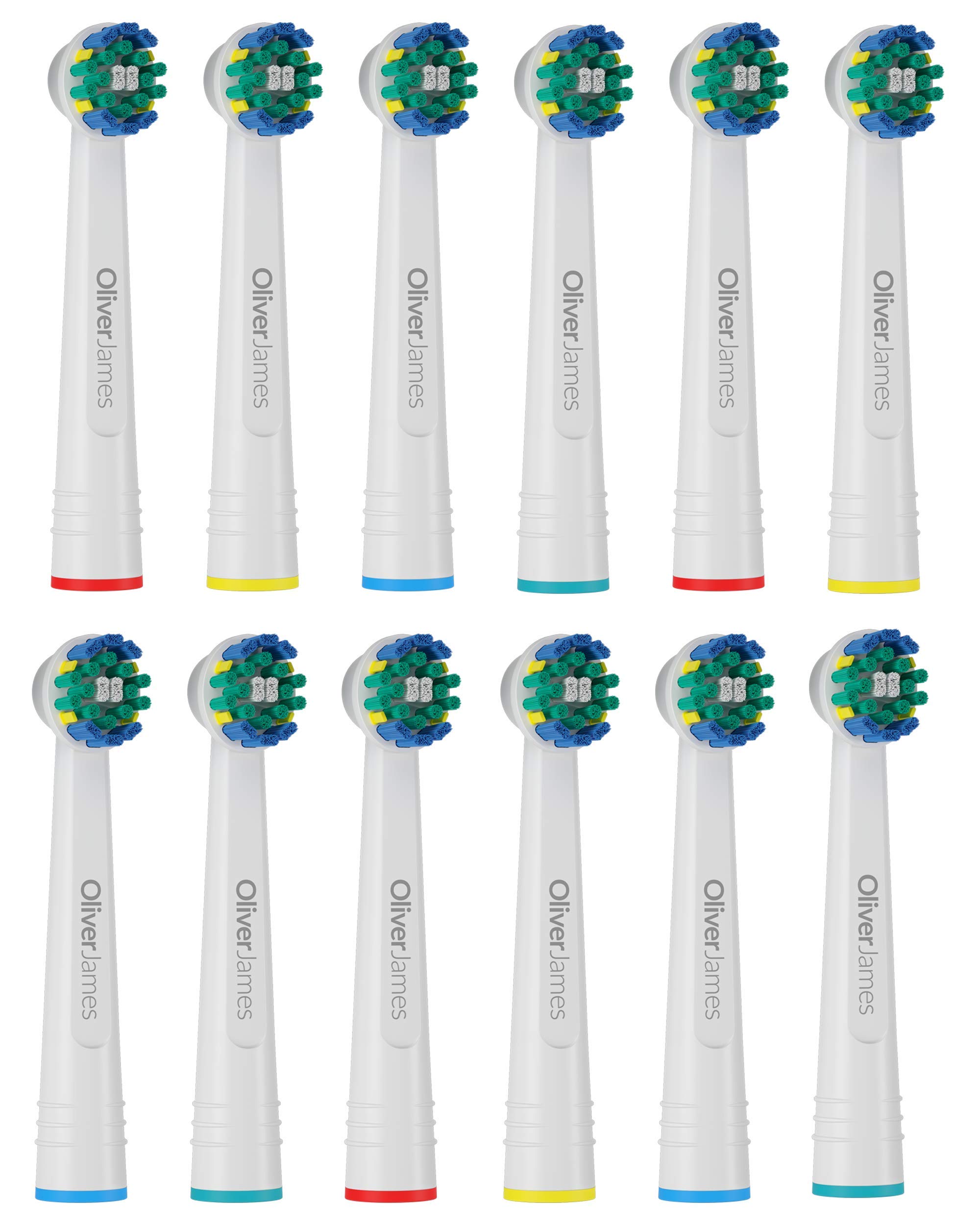 Replacement Toothbrush Heads for Oral B by Oliver James, 12 Pack Flossing Heads with Travel Caps, Precision Clean Refill Compatible with Oral B Pro1000 Pro3000 Pro5000 Pro7000