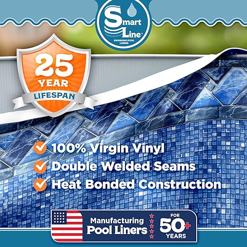 Miniatura 2 de Smartline Revestimiento redondo de piscina de 24 pies Stone Harbor Estilo Unibead Altura de pared de 52 pulgadas Vinilo de calibre 25 para