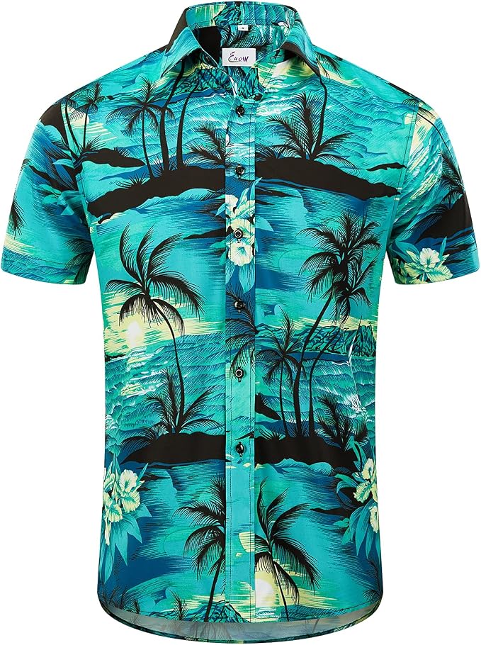 EUOW Men’s Hawaiian Shirt Short Sleeves Printed Button Down Produced By Soft Polyester Fabric