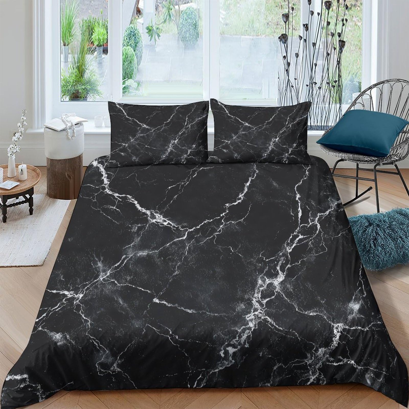 Ctjqhvkz Style-3 3D Printed Black Marble Fitted Sheet Microfiber Non-Slip Bed Cover For Bedroom Decor Machine Washable Protection Single（135X200cm）