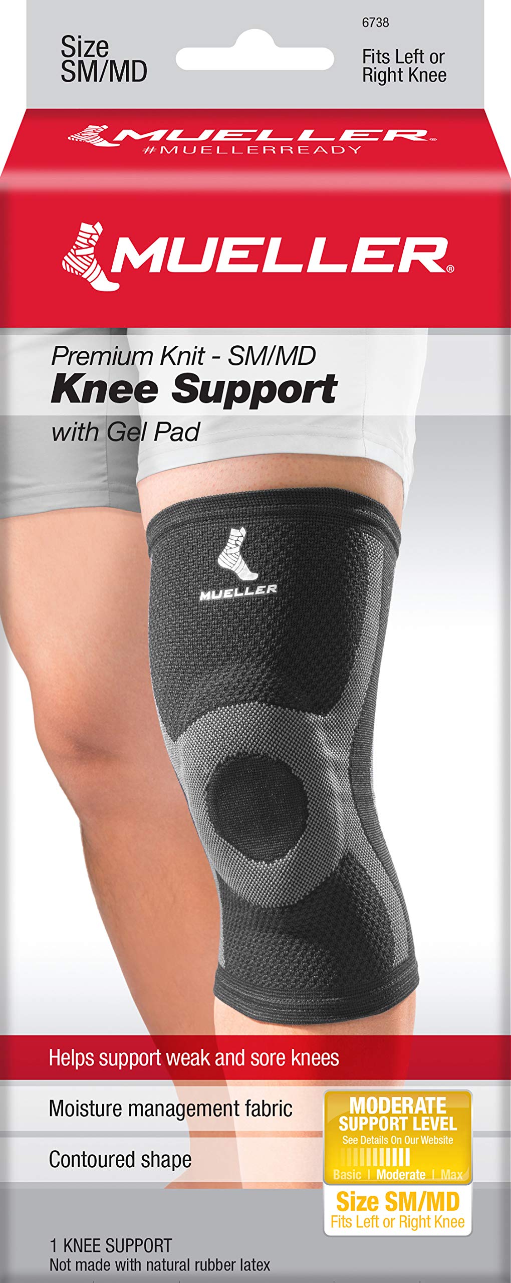 Mueller Premium Knee Support with Gel Pad, Black, S/M